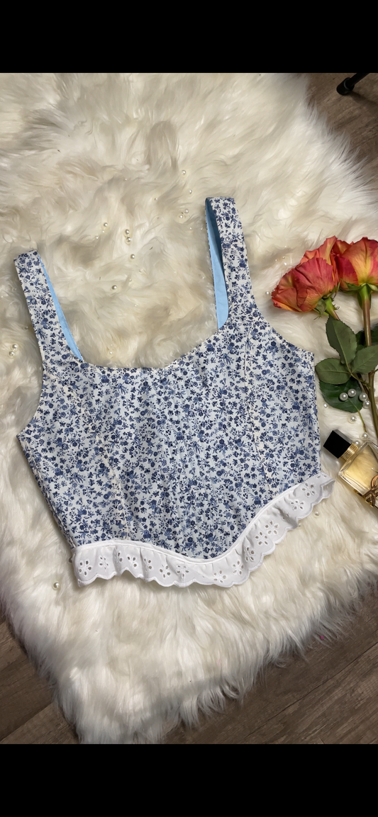 Blue & White Floral Corset Top